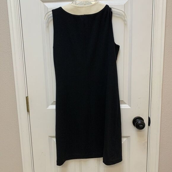 Michael Kors Black/Ivory Trim Sleeveless Colorblock Midi Shift Dress Sz XS/XP - Picture 2 of 5